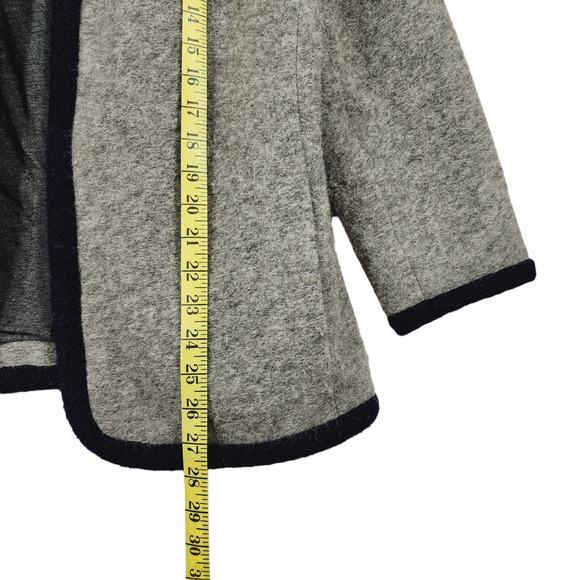 J Crew Boiled Wool Coat Jacket S Women Gray Navy Blue Trim Open Front Lined - Picture 12 of 13